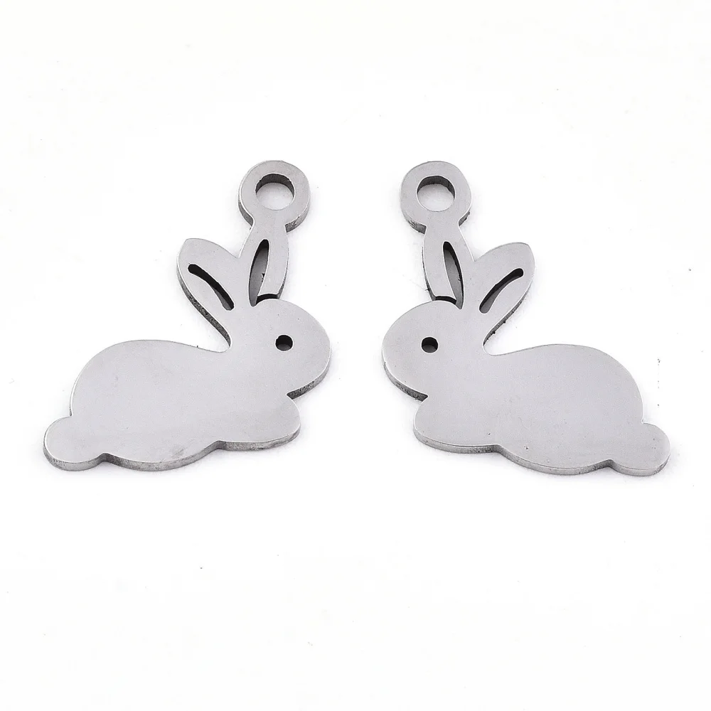 100pcs 201 Stainless Steel Laser Cut Rabbit Charms Pendant for jewelry making DIY bracelet necklace Crafts Decor 14.5x13x0.9mm