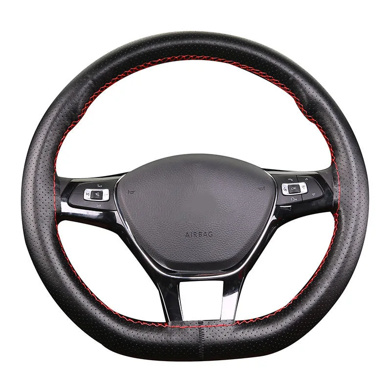 Steering Wheel Cover PU Leather Steering Wheel Cover Anti-Slip Braiding Cover For Steering Wheel Cowhide 37cm-38cm Protector