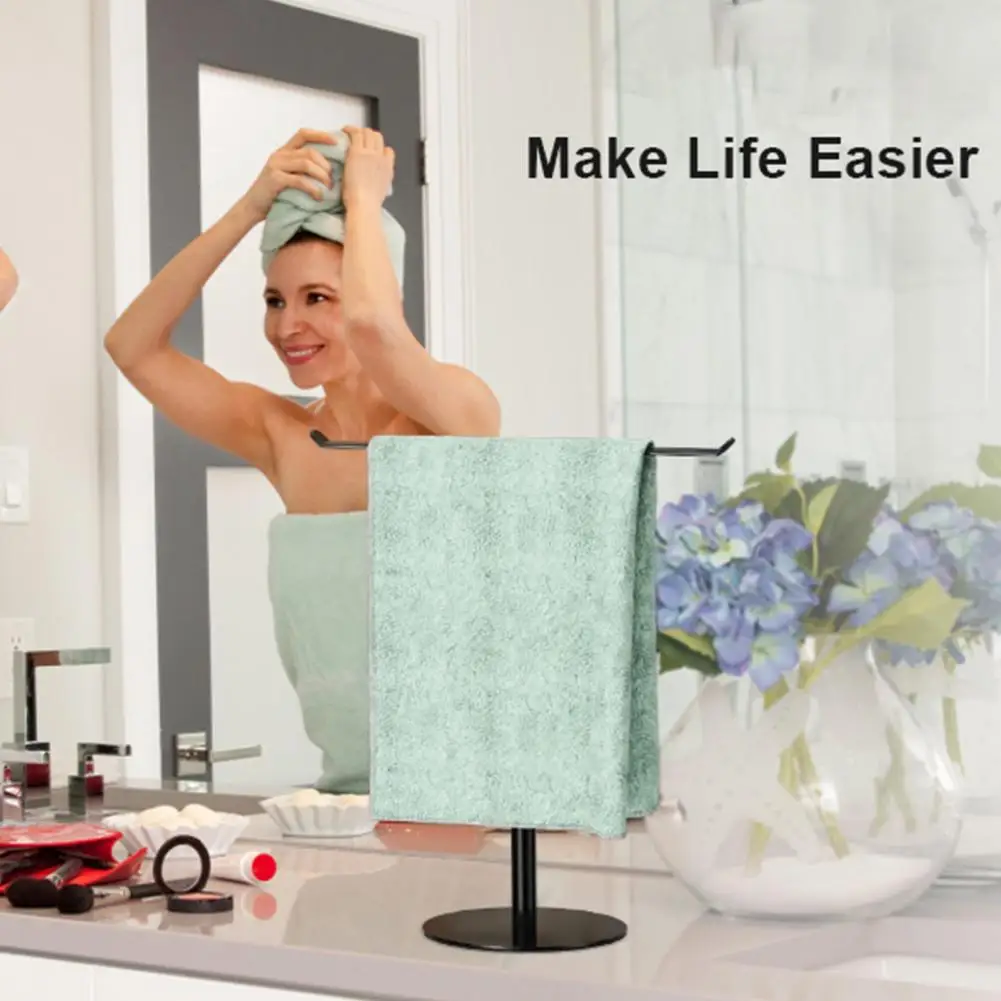 Vertical Towel Rack T-shaped Towel Rack Modern Bathroom Holder with Heavy Base for Countertop Organization Easy for Hand