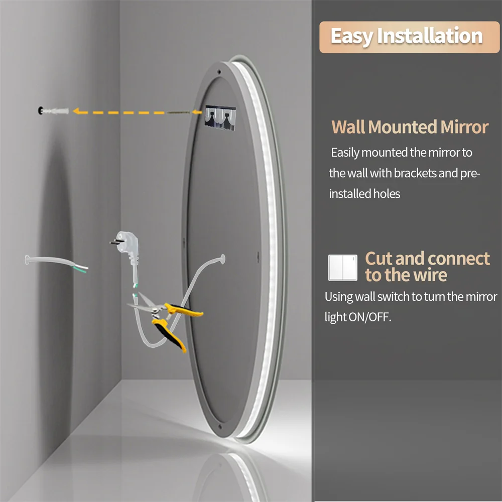 LUVODI Illuminated Bathroom Wall Mirror with Light Circle Backlit LED Bath Vanity Mirror Defog 6