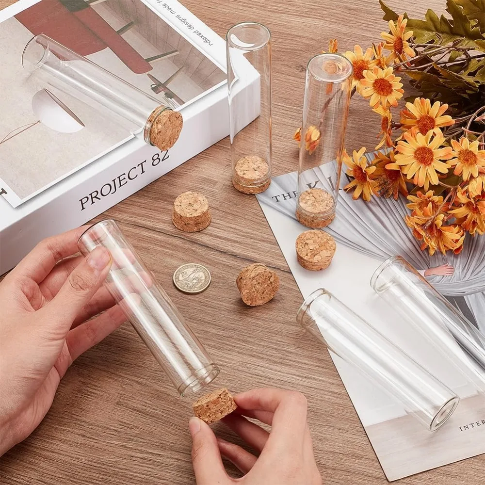60ml Glass Test Tube Cork Stopper Clear Flat Mini Glass Bottles Jars Wedding Party Favors Candy Spices Beads 10 Pack