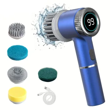 Épurateur électrique à rotation avec 5 têtes de brosse remplaçables, épurateur de douche Rechargeable à main réglable à trois vitesses 1