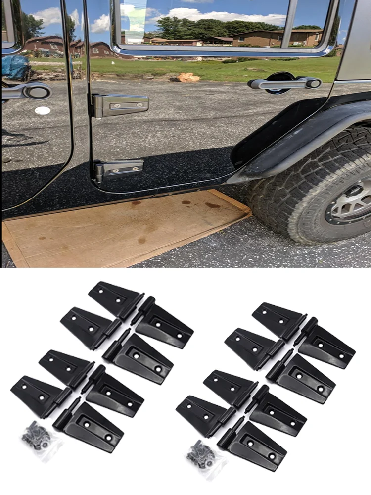 Gloss Black 4 Door Side Hinges Mount Bracket Set Heavy Duty Stainless For Jeep Wrangler JK 2007-2018 4pcs t hinges heavy duty hinges gate strap hinges for storage shed door barn door gates black 6 inches