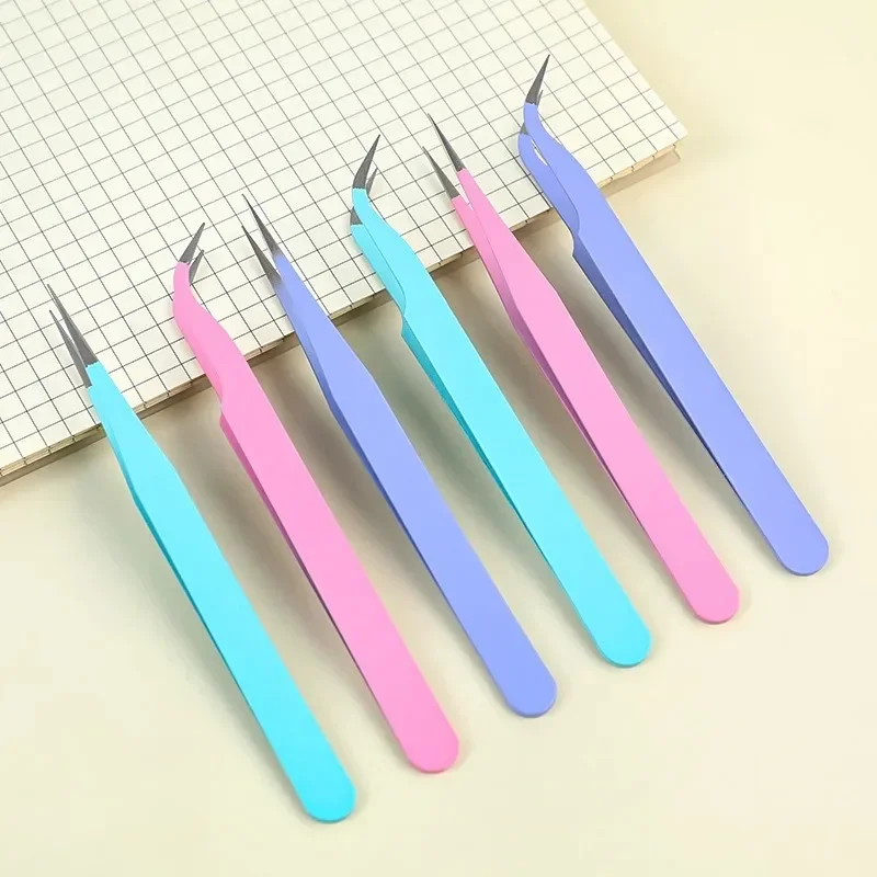 1/2PC Stainless Steel Straight Curved Colored Tweezer for Nail Art Sticker Rhinestone Picking Tool Makeup False Eyelash DIY Tool 6