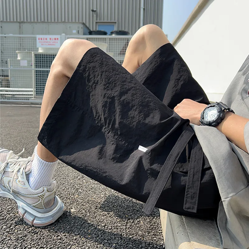 EBAIHUI Solid Color Thin Men's Sports Shorts Summer Loose Casual Quick Drying Shorts Breathable Lace Up Design Male Pants