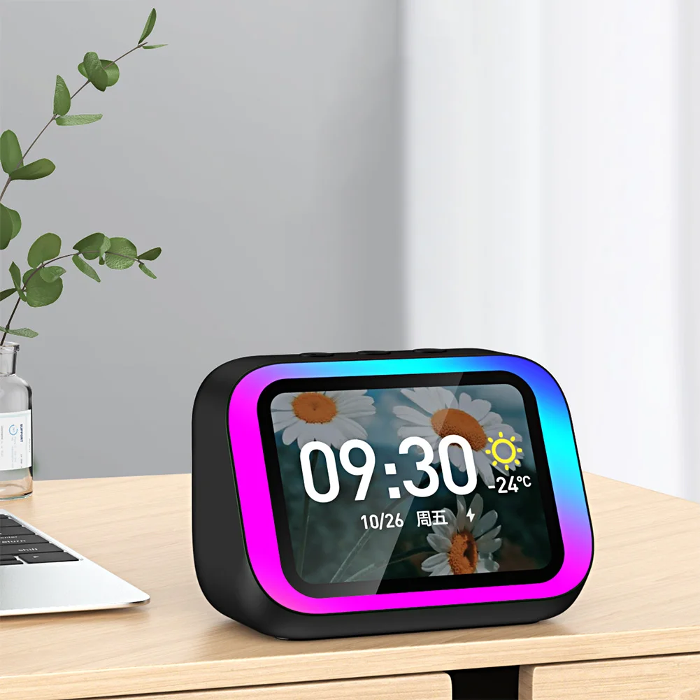 Smart Speaker Voice Assistant Portable BT Speaker with RGB Lights for Bedroom Living Room