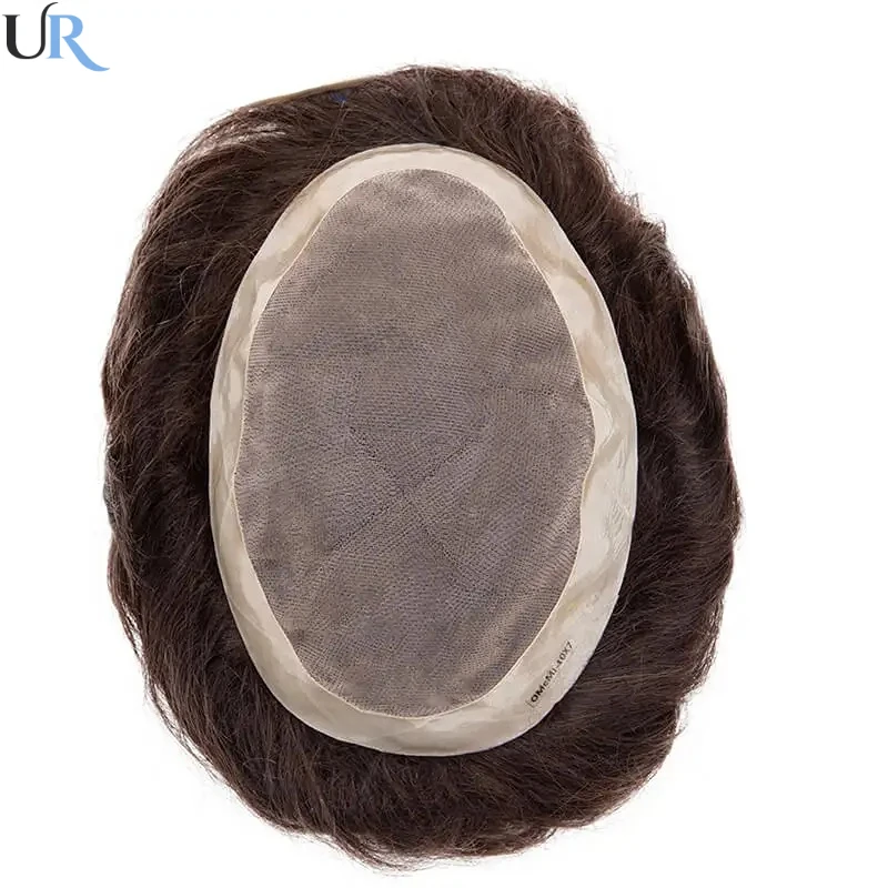 Durable Male Hair Prosthesis Natural Human Hair Fine Mono Men Toupee Replacement System Unit Man Hairpiece Men Wig