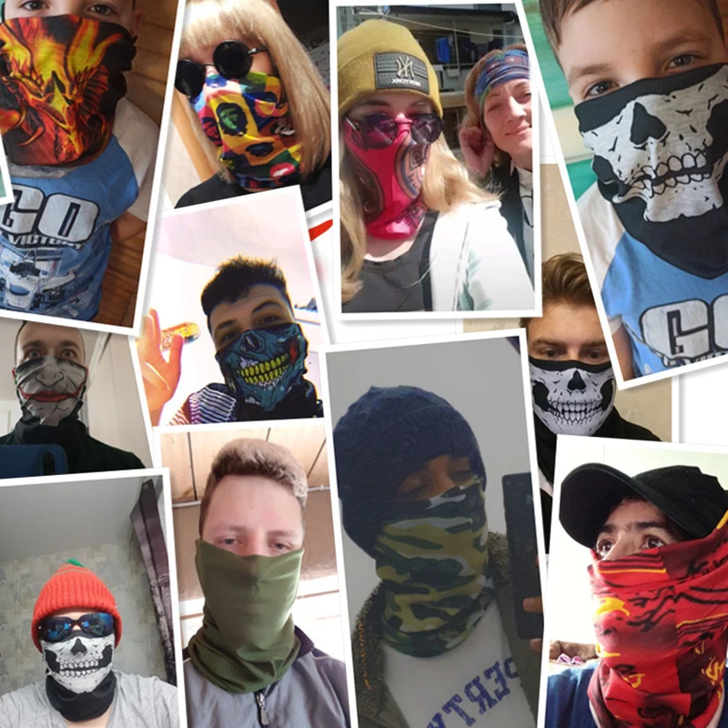 Outdoor Skull Seamless Balaclava Fashion Cycling Magic Scarf Men Sun Protection Bandana Neck Gaiters Riding Half Scarf Washable