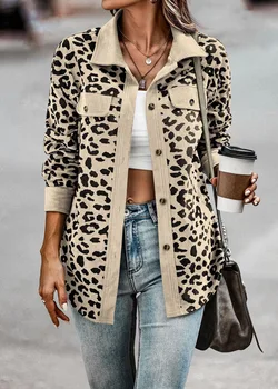 Vêtements à manches longues College léopard pour femmes, bouton, mode européenne et américaine, transfrontalier, Amazon, automne, hiver, nouveau, 2024
