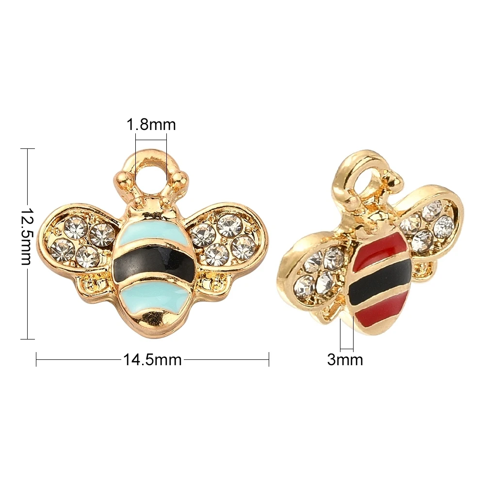 PandaHall 40 Pcs 4 Colors Enamel Mini Bees Charms Crystal Rhinestone Honeybee Animal Charm for Jewelry Making