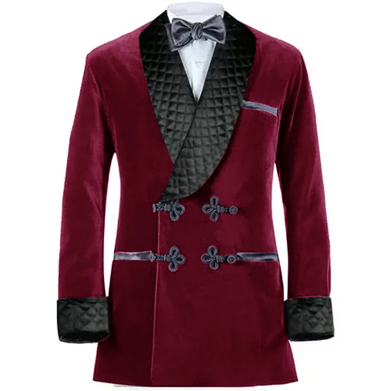 Double Breasted Purple Velvet Smoking Jackets Black Shawl Lapel Formal Tuxedos Loose Vintage Retro Party Prom Suit Blazer Sets men suits jackets