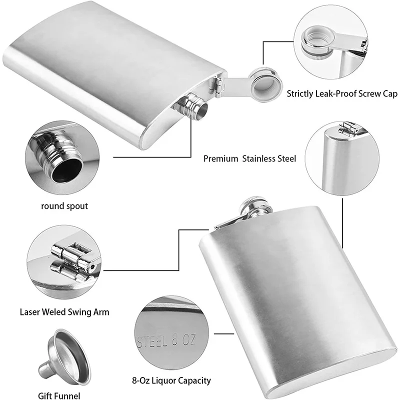 1-10 oz Hip Flask Wine Whisky Pot Bottle Hip Flasks Drinker Alcohol Bottle Portable Drinkware Stainless Steel stainless steel hip flask