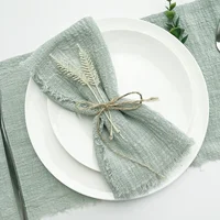 50pcs 32x32cm sage green Gauze Cotton NapkinReusable Tea Towel Wedding Party Christmas Table Decor Retro Burrs napkin Wholesale 2