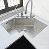 L-shaped Stainless Steel Corner Kitchen Sinks Kitchen Accessories Large Single Sink Modern Small Apartment Special Washing Sink 1