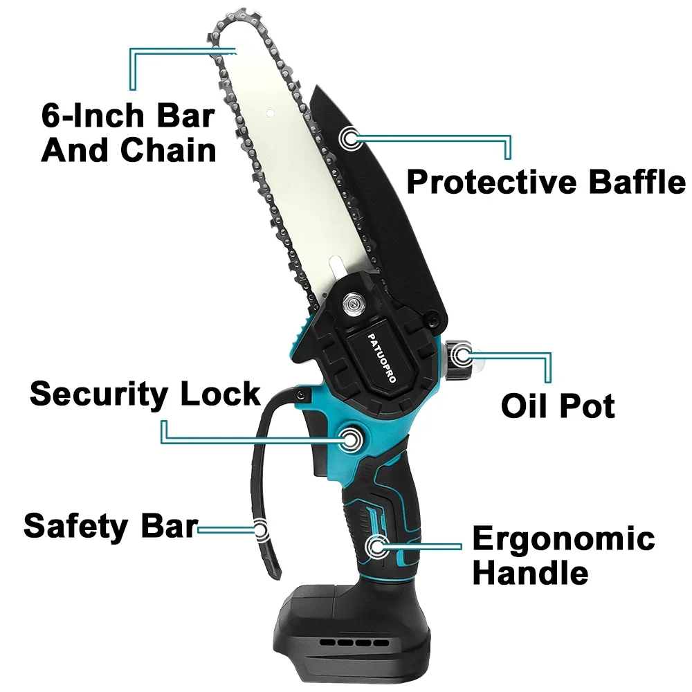 PATUOPRO 6 Inch Brushless Mini Electric Saw Handheld Cordless Chain Saw Home Garden Logging Power Tools For Makita 18V Battery 3