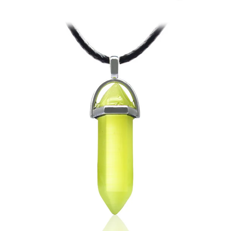 Natural Crystal Bullet Hexagonal Opal Cat's Eye Pendant PU Chain Necklace For Women Jewelry