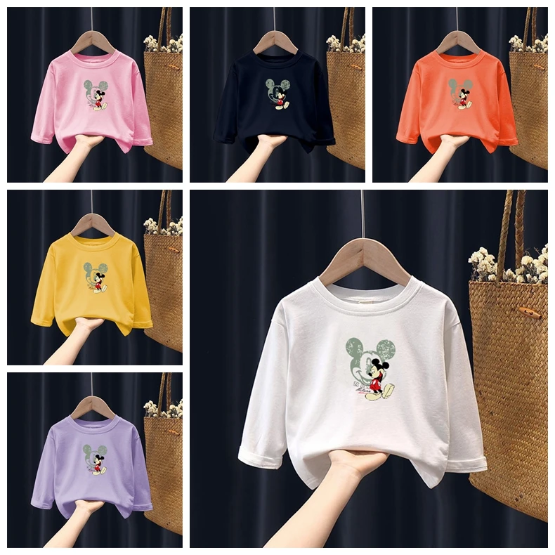 

Spring Baby Boys Clothes Cotton Long Sleeve T-Shirts Cartoon Mickey Mouse Print Children Top Baby Girls Toddler Kid Tees 1-8T