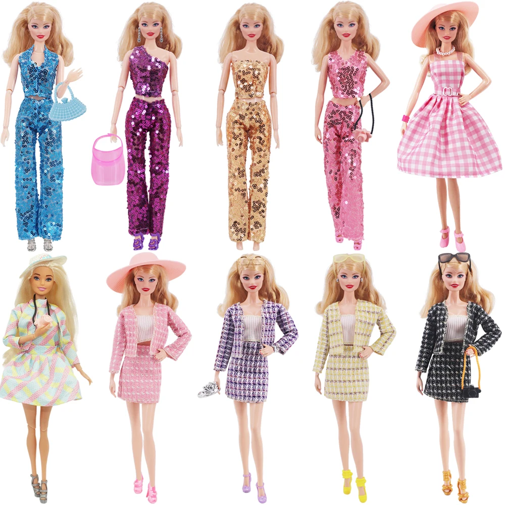 

Doll Clothes&Accessories Sequin Vest Pant Coat Shoes Checkered Skirt Fashion Clothing Outfit For Barbies Dress,Girl Pop Gifts