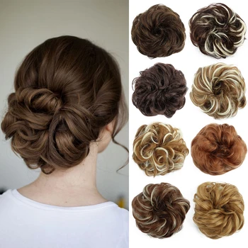 Parrucca per capelli sintetici Ciambella Ondulata Elastico in gomma Scrunchie Pezzi per capelli Estensione per capelli coda di cavallo da donna Avvolgimento riccio