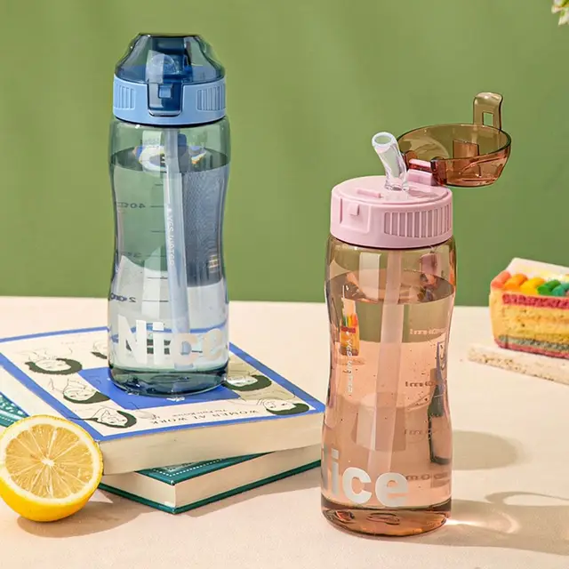 Portable Sport Tea Coffee Cup Plastic Water Bottle With Straw for Drinking Kitchen Tools Kids Water Bottle for School 2