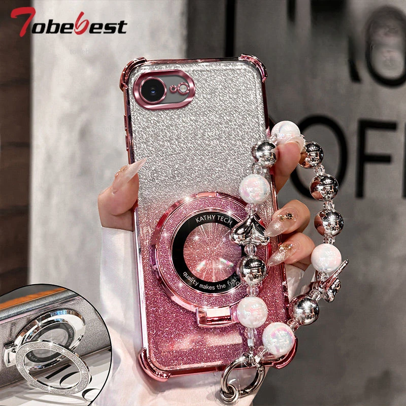 Shockproof Glitter Plating Case with Magsafe and Bead Bracelet Holder