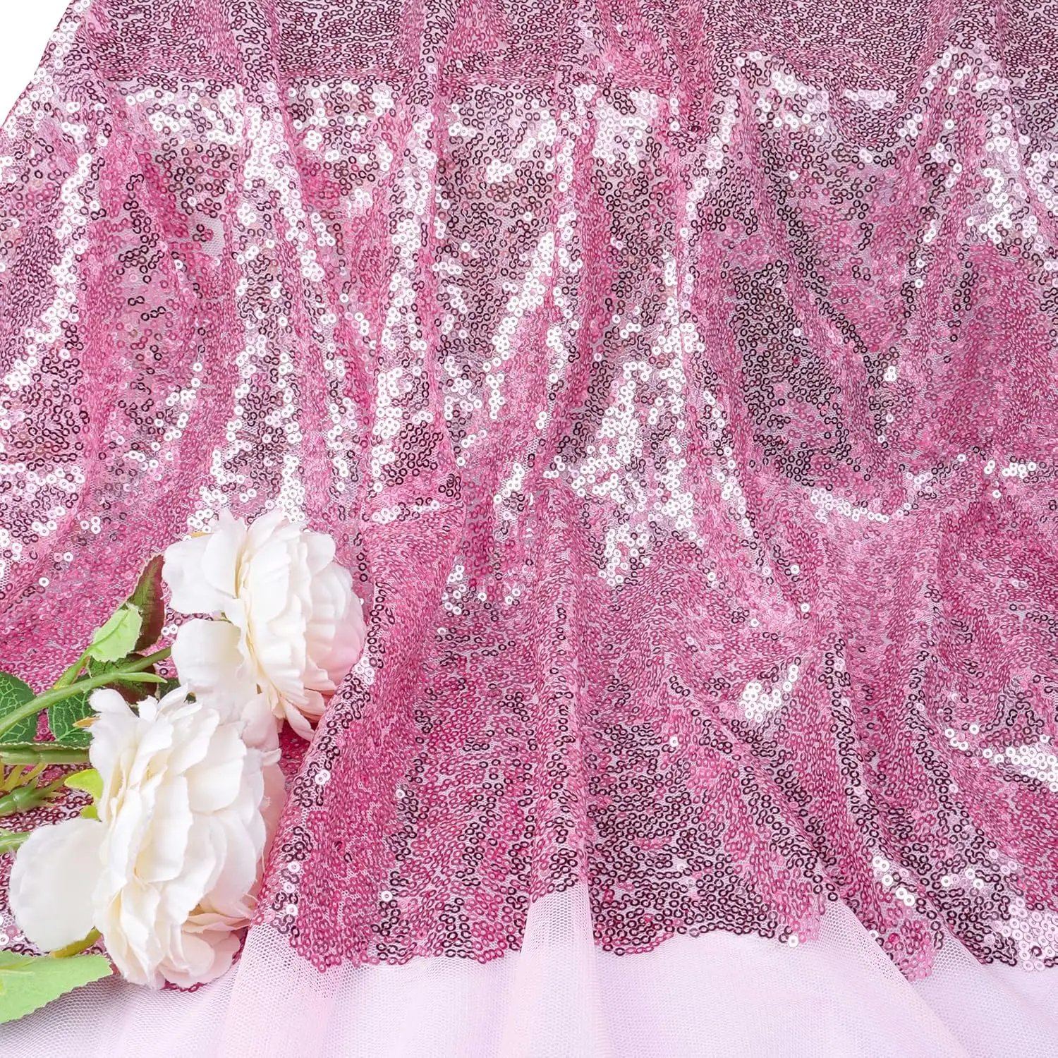 Sparkling Sequin Embroidered Mesh Fabric for Elegant Decor & Fashion