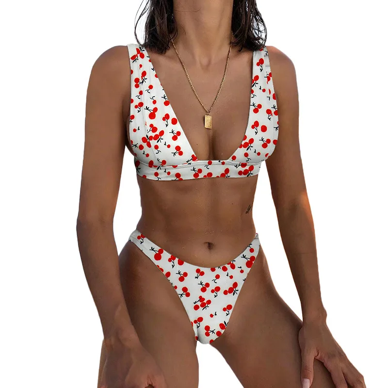 

Bikini Push Up Swimsuit Women Summer Sexy Swimwear Female High Cut Bikini Set Floral Swimming 2 Pieces Set