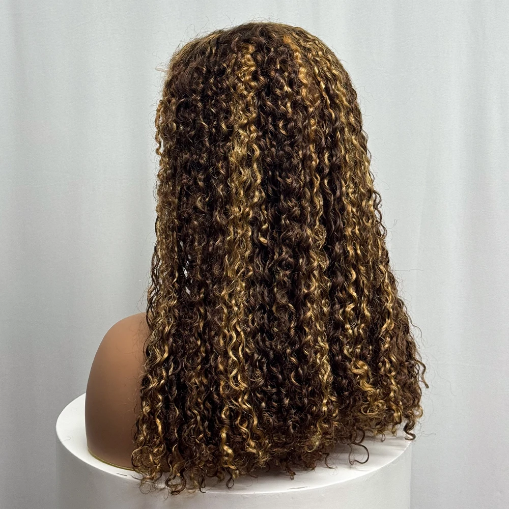 250% Density 5x5 Lace Closure Glueless Pixie Curly Human Hair Wigs Highlight 4/27 100% Human Hair Pixie Wigs for Women