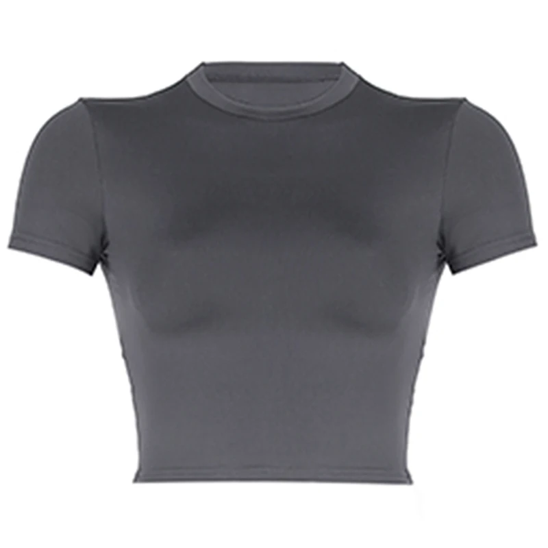 Solid O-neck Crop Top Women Casual Basic Short Sleeve Fitted T-shirt Summer Minimalist Outfits High Street Lady Tee