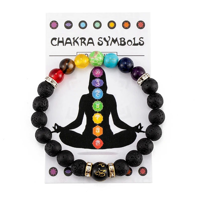 7 Pulseira Chakra com Cartão Significado para Homens e Mulheres, Cristal Natural, Ansiedade Cura Jóias, Mandala Yoga Meditação Presente