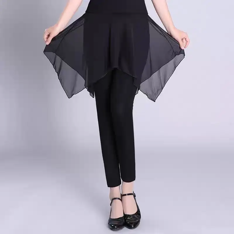 Mini Dance Skirts Women Irregular Ballet Gymnastics Training Clothes Chiffon Black Skirt Elastic Waist Y2k Harajuku New