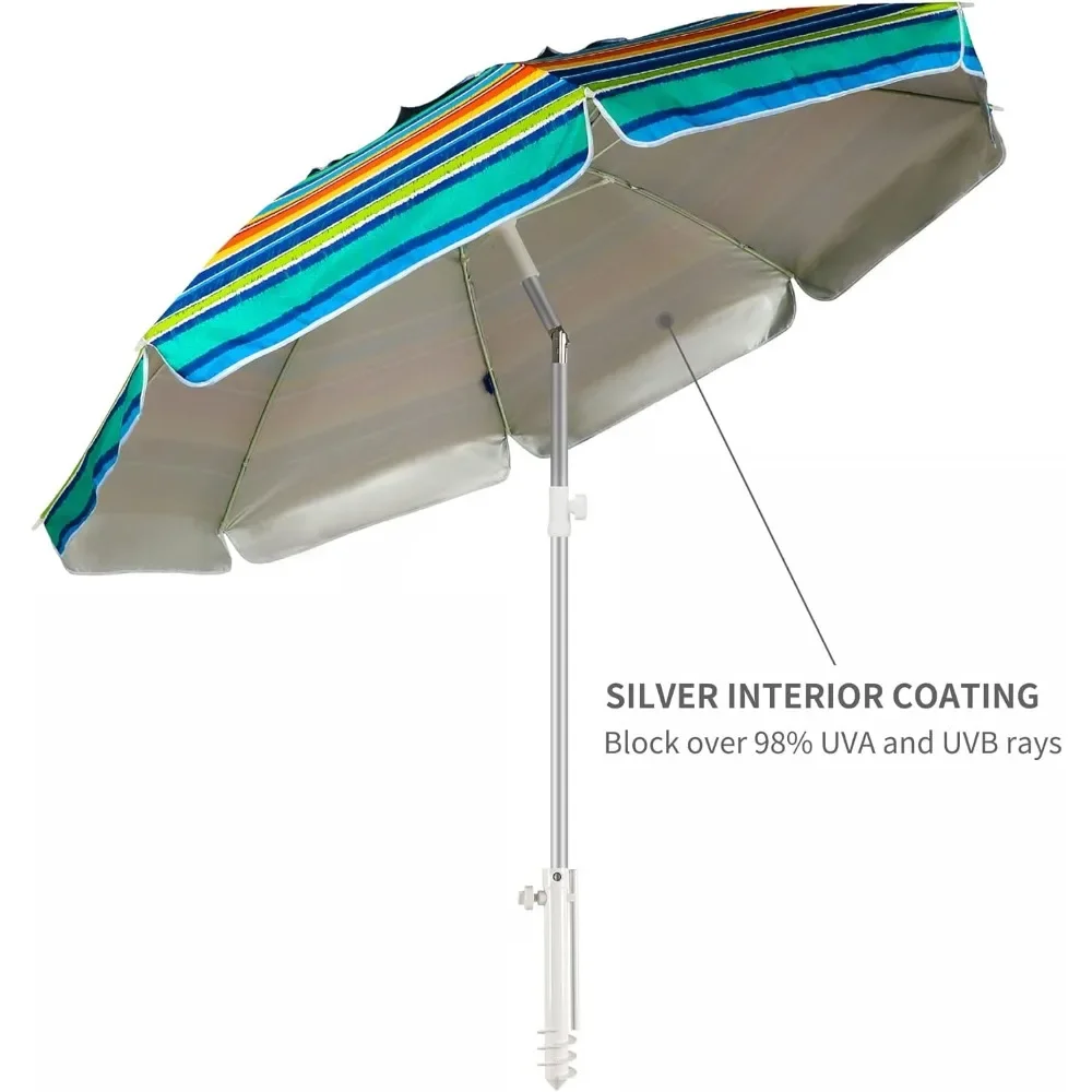 Beach Umbrellas for Sand Heavy Duty Wind Portable, 6.5ft Outdoor Umbrella with Sand Anchor and Protection 2