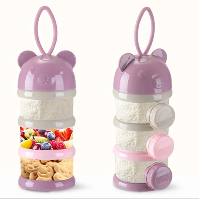 

3/4Layer Bear Style Portable Baby Food Storag Box Multiple Openings Cereal Cartoon Infant Milk Powder Box Toddle Snack Container