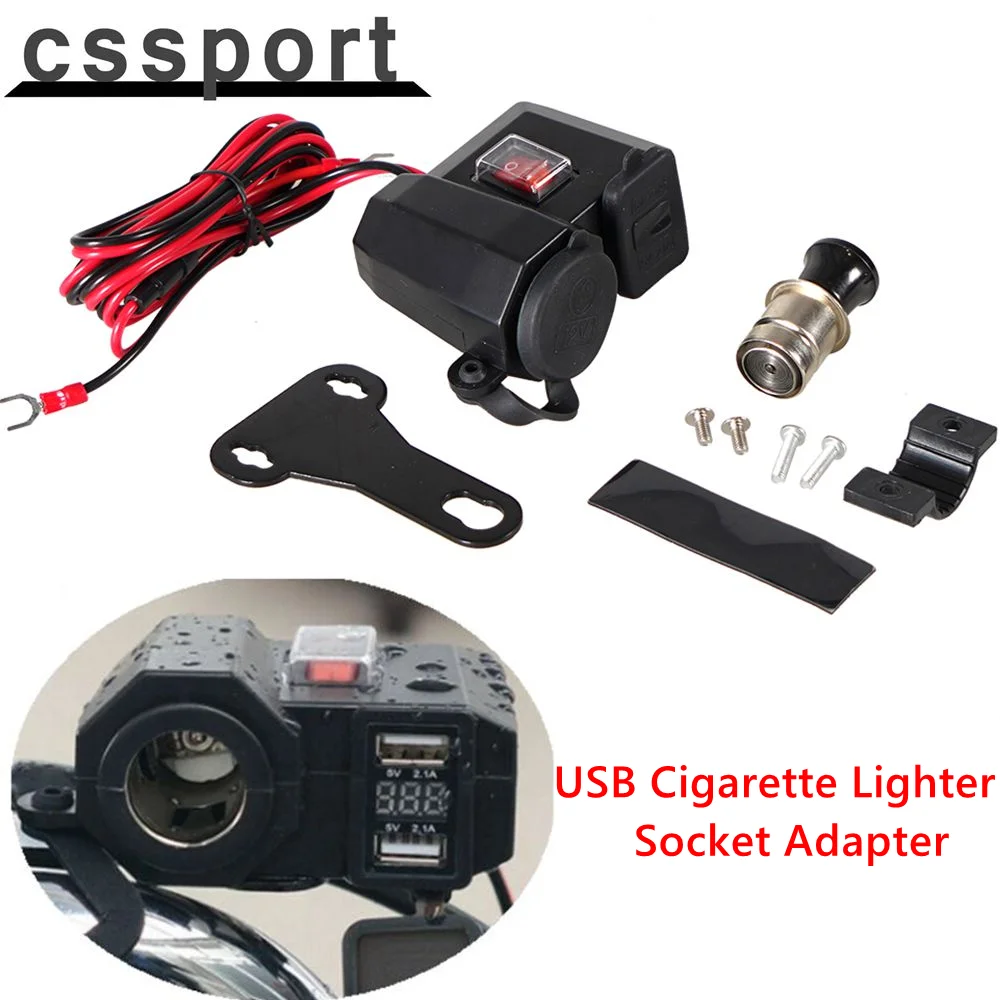 Waterproof 12V Power Display Outlet Port LED Split X2D2 Dual USB Motorcycle Cigarette Lighter Socket Adapter Voltage Scooter