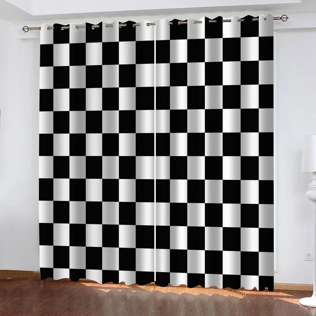 

Curtains For Bedrooms Anti Light 3D Checkerboard Print Pattern Curtain For Home Decor Window Treatment For Bedroom, Living Room