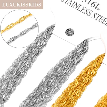 LUXUKISSKIDS Singapore Twisted Wholesale Chains Necklace 10pcs/lots Golden/Steel 2mm DIY Making Chain 18"20"22"24inch No Fade