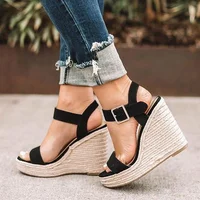 Sandales d'été à semelles compensées pour femmes, chaussures en chanvre, couleur bonbon, décontractées, à enfiler, avec sangle croisée, grande taille, 2024 2