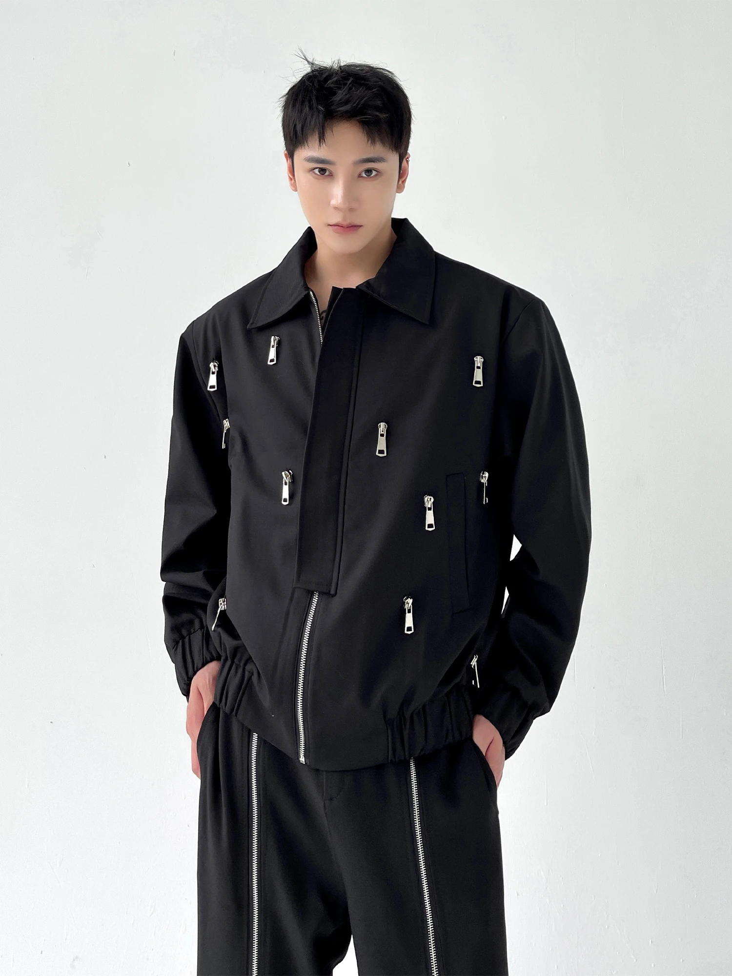 Men's Fall 2022 collection Personal design trend Hair stylist fashion zip-up top lapel jacket