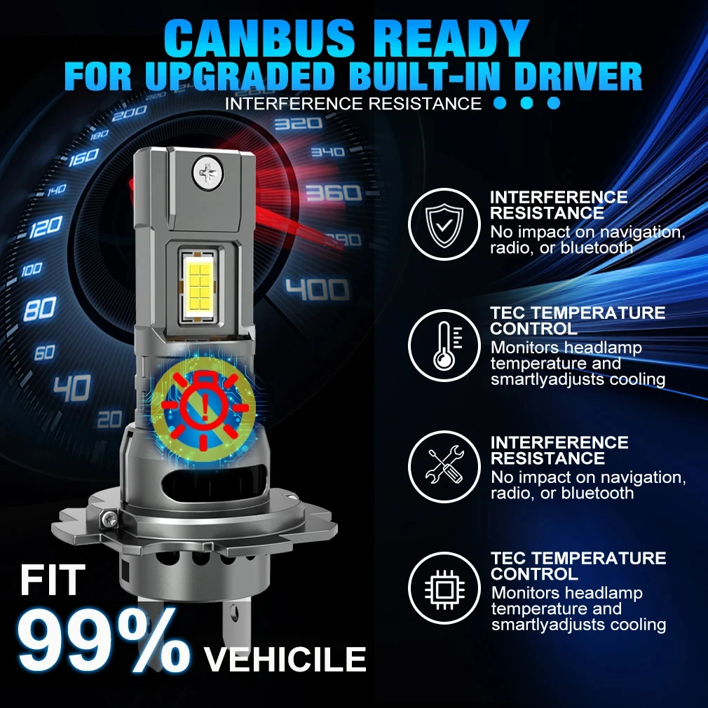 H7 LED CANBUS 헤드라이트 전구 30000LM 초고휘도 자동차 램프 팬 포함 6500K 플러그 앤 플레이 자동차용 LED H7