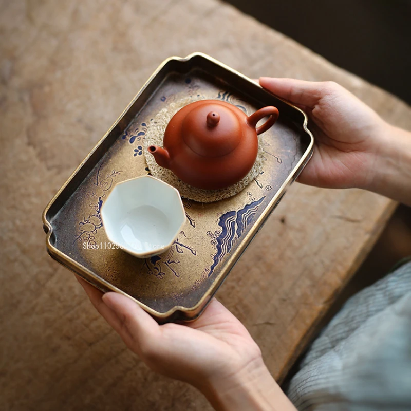 Imitation of Ancient Copper Tea Tray Pure Handmade Lacquer Painting Tray Home Room/study/office/teahouse Tea Ceremony Supplies