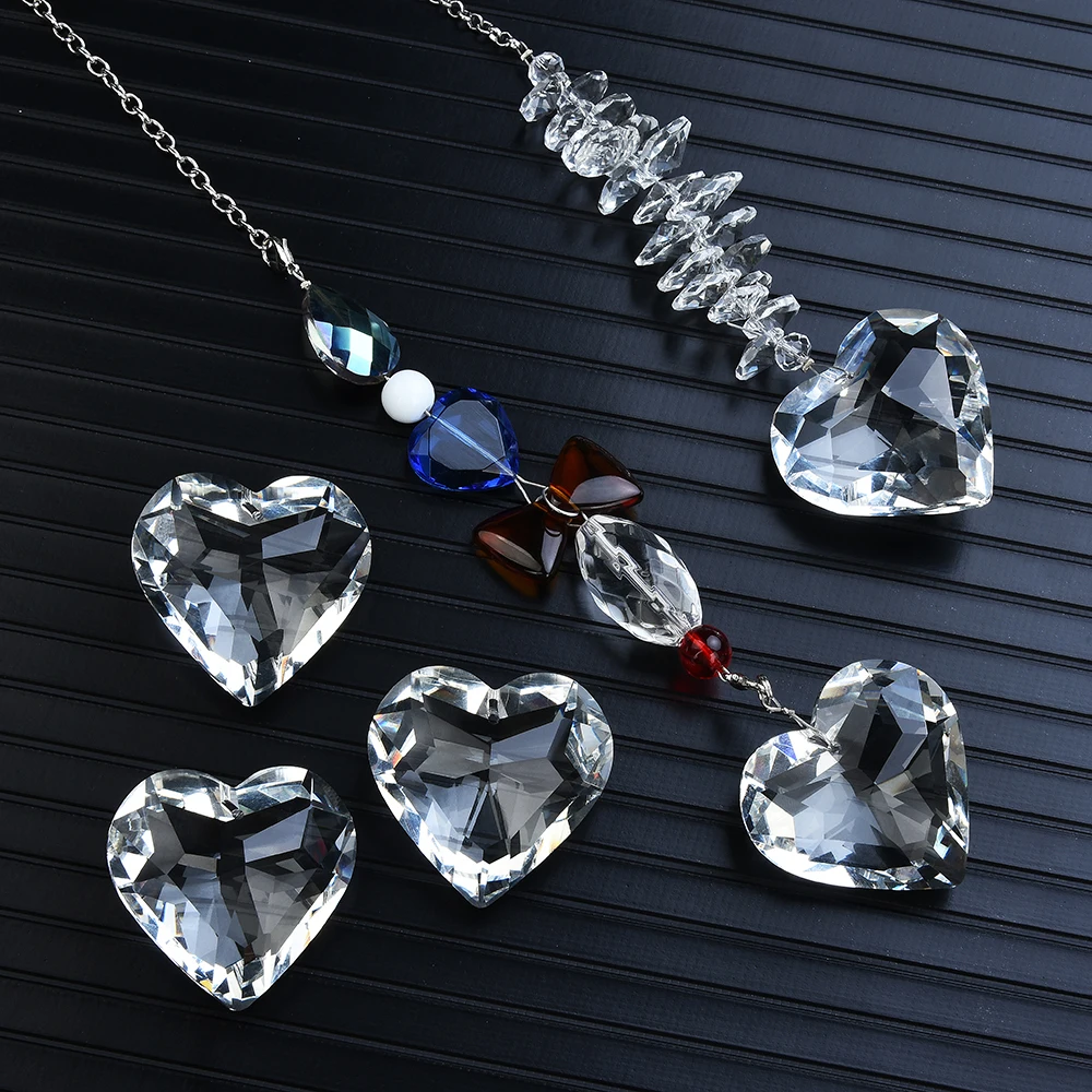 1 Pc 45mm Crystal Prism AB Clear Faceted Large Heart Chandelier Crystal Hanging Ornaments DIY Suncatcher Pendants Rainbow Maker