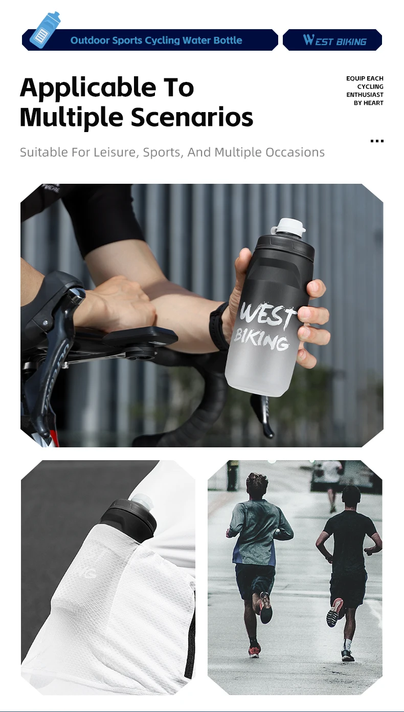 West Biking Radfahren Wasser flasche 620ml Lebensmittel qualität auslaufs icher Fitness Laufen Camping Wandern Sport kessel Fahrrad Flaschen halter – Detail 11