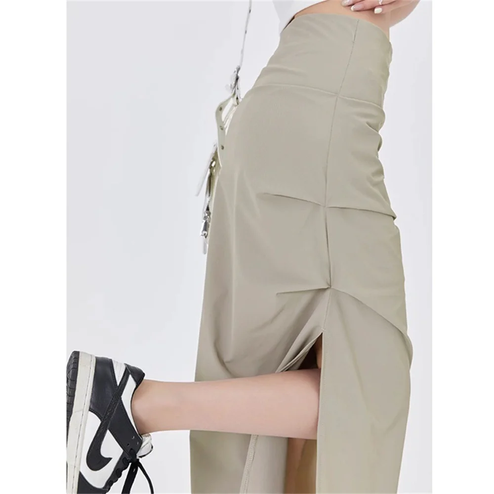 ☆韓国☆［MUCENT］BADEN SIDE SLIT LONG SKIRT 2color Womens Maxi Skirt Double Split High Waisted Side Slit Plain