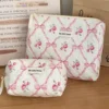 Cute Bow Flower Quilting Cotton Makeup Bag Women Zipper Cosmetic Organizer Female Cloth Handbag Portable Toiletry Case for Girls 6