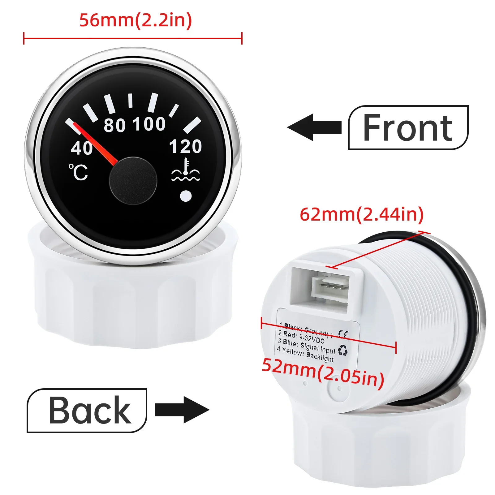 52MM Boat Car Water Temperature Gauge With Coolant Temperature Sensors 1/8NPT 14