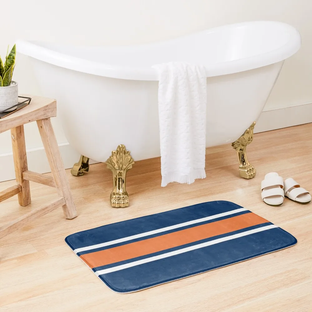 

Navy, White, & Orange Power Stripe Bath Mat Foot Mat Bathroom