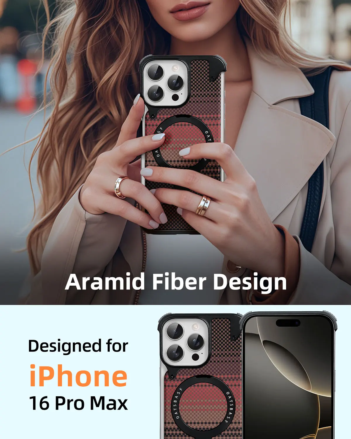 Eary for iPhone 17 16 Pro Max Phone Case with Magsafe Stand Magnetic Kevlar Fiber Texture Cover Metal Frame Shockproof Protector