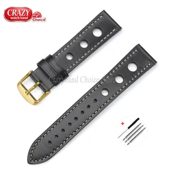 Vintage Leather Watch Strap - Unisex Fashionable & Breathable Bracelet - 22mm (Black - Gold)