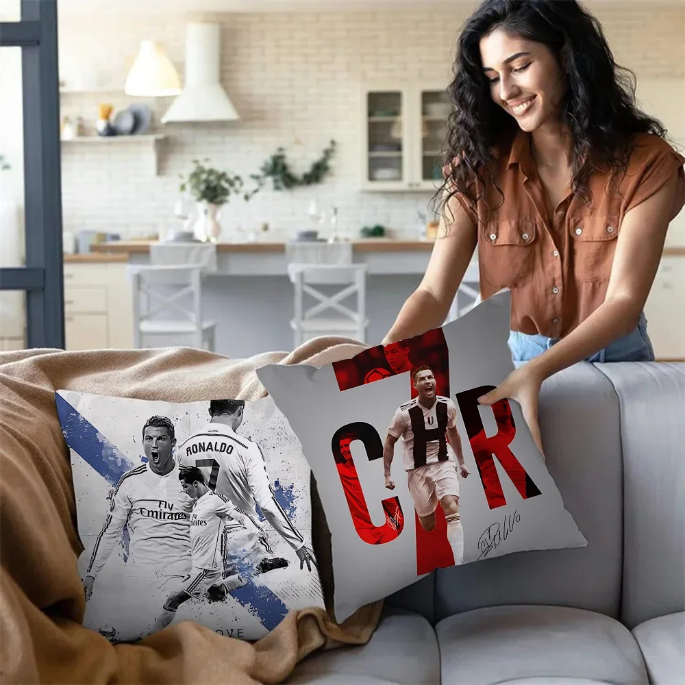 CR7 Pillow Covers Cartoon Cristiano Ronaldo Sofa Decorative Home Double-sided Printing Short Plush Cute Cushion Cover