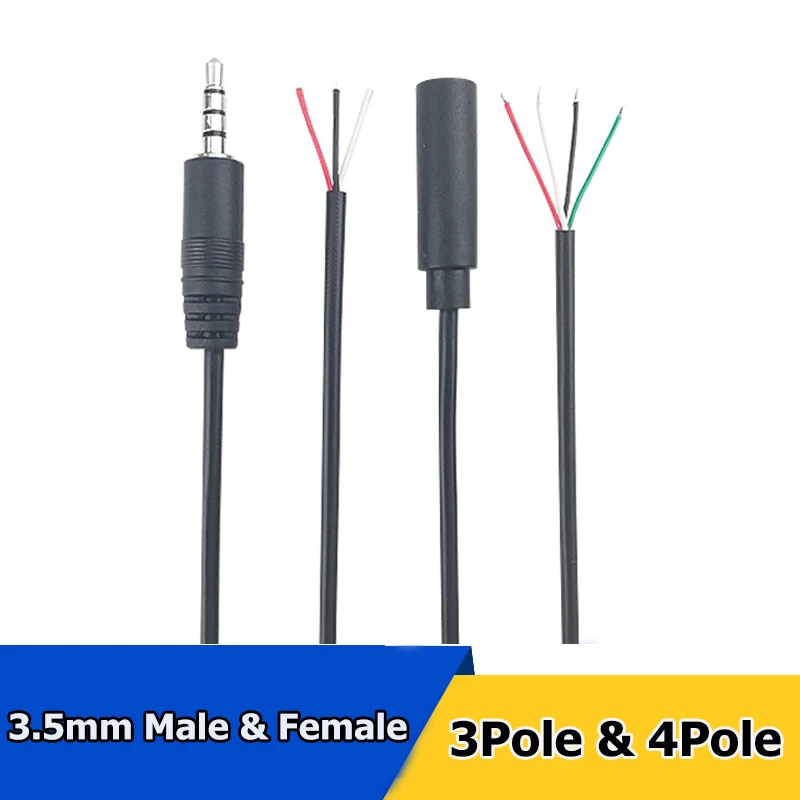 1M 30cm 3.5mm 3Pin 4pin Stereo AUX Male Female wire Connector Audio